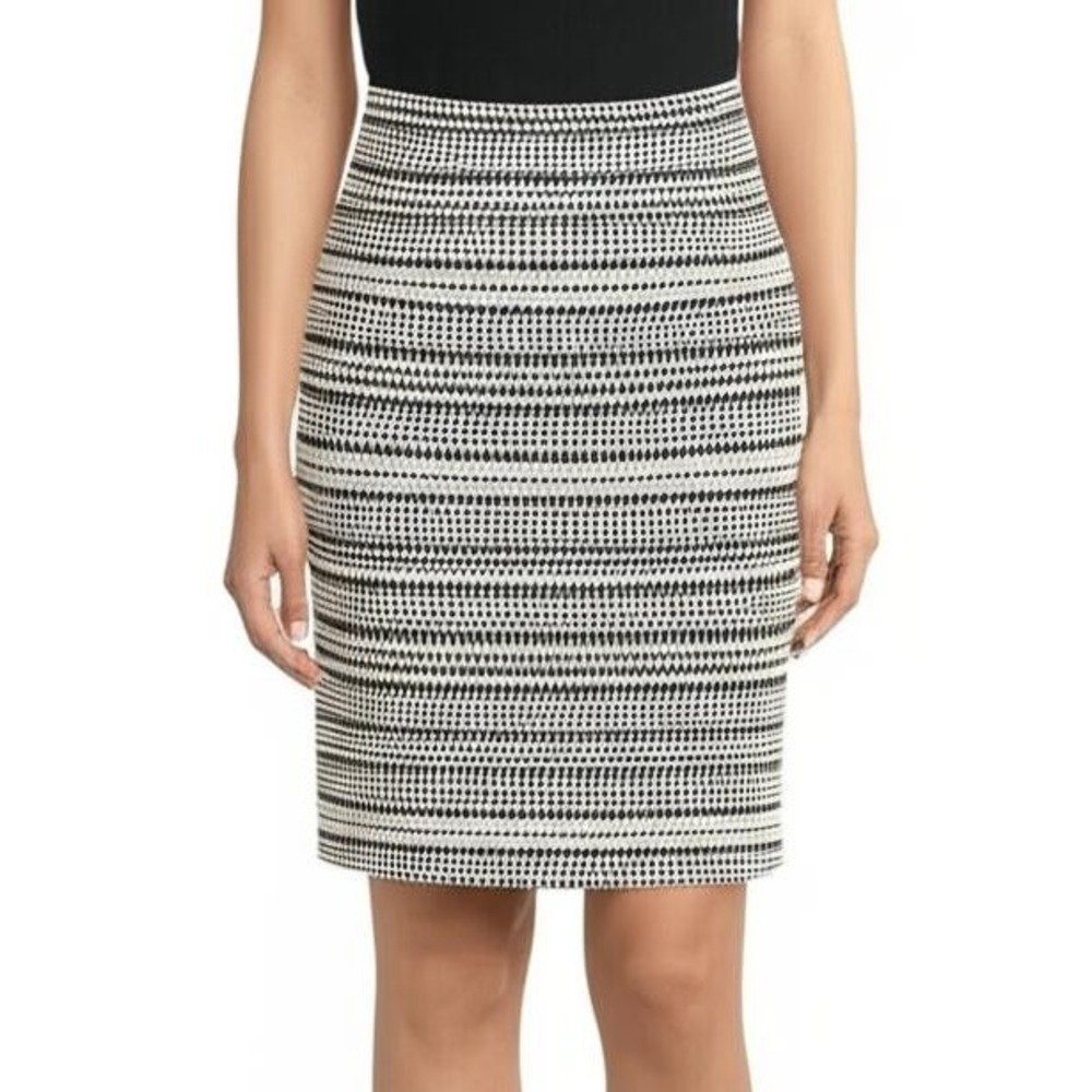 Ann Taylor LOFT Skirt‎ Women Size 6 Black White Pencil Geometric Modern Short